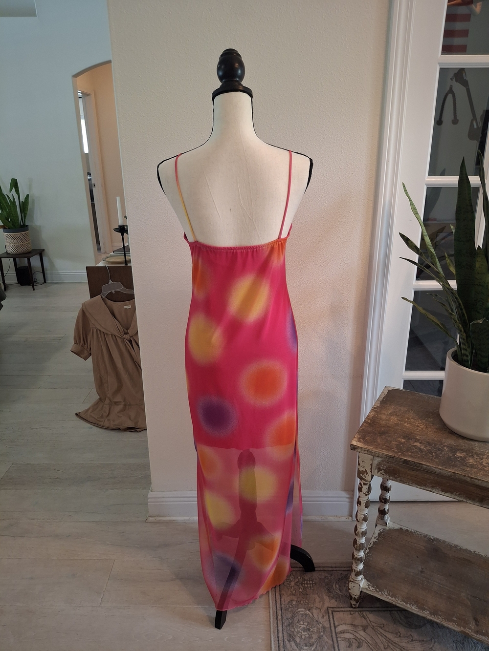 Y2K Pink Multi-Spot Maxi Slip Dress with Thin Straps - Picture 3 of 4